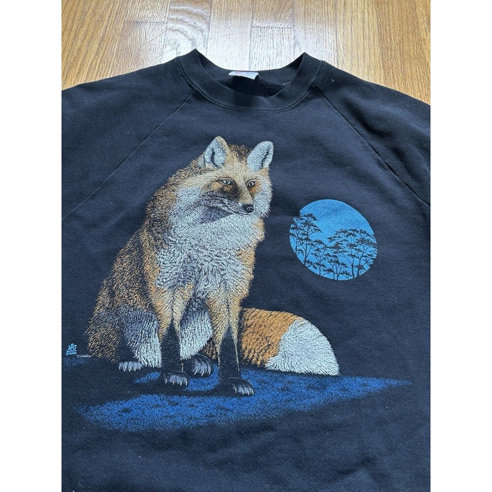 Vintage Jerzeez Black Crew neck Sweatshirt 80’s Fox Moon GraphicSize Small